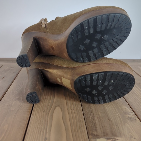 See by Chloe Solfo Buckle Wood Platform Ankle Boots Tan Suede - Picture 9 of 14